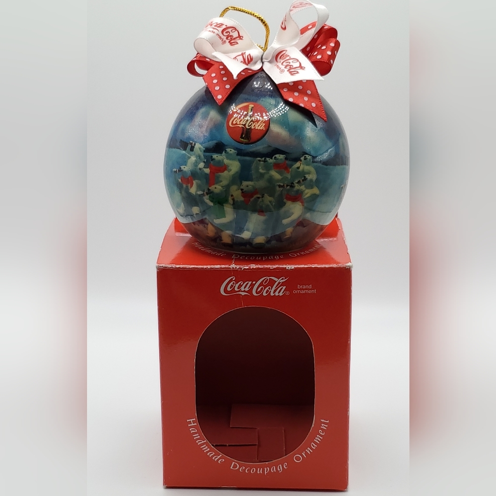 Coca-Cola Christmas Ornament Polar Bears 1995 3” Bow  H  7